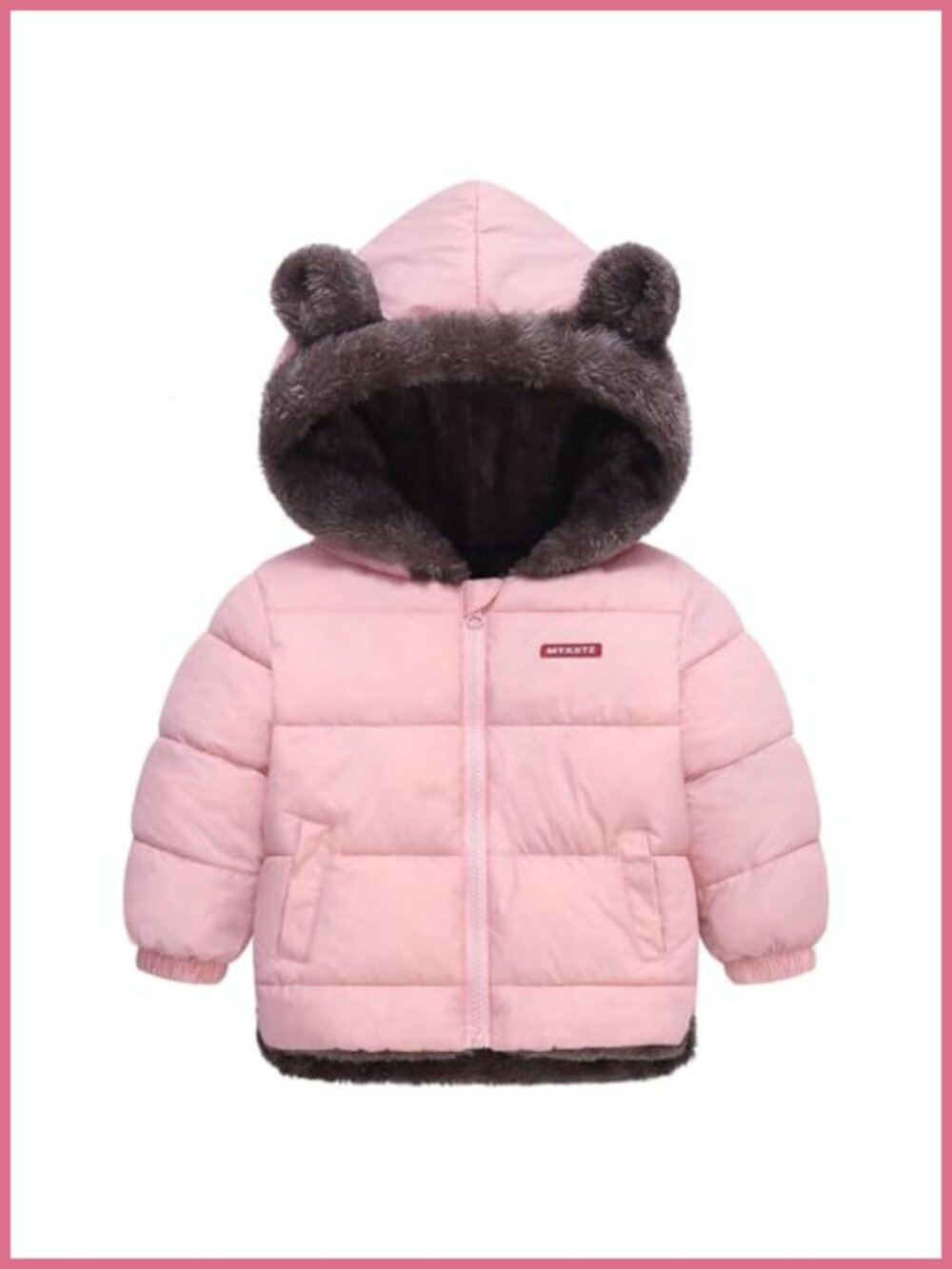 Infant Winter Coat Fleece Lined 3D Bear Ears Hooded Jacket for Toddler 6M-4T